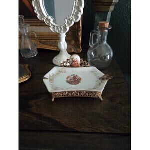 Epiag Ditmar-Urbach Czechoslovakia Porcelain Ormolu Tray Courting Scene 1930s